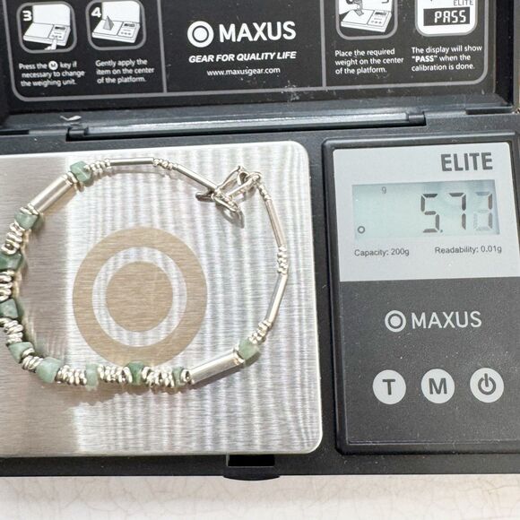 Vintage 950 Silver Nephrite Jade Stone Bead Bohemian Dainty Bracelet 5.7g 7” - Picture 12 of 12